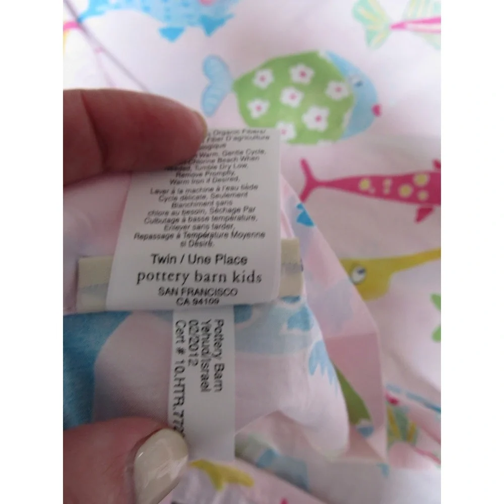 Pottery Barn Kids Twin Duvet Cover Organic Cotton Pink Funny Fish Bedding